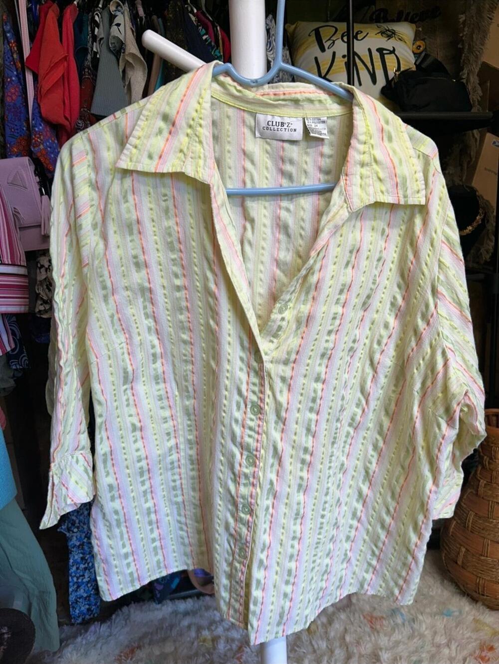 Club Z Collection Women's Pastel Stripe Button-Down Shirt Size 2X